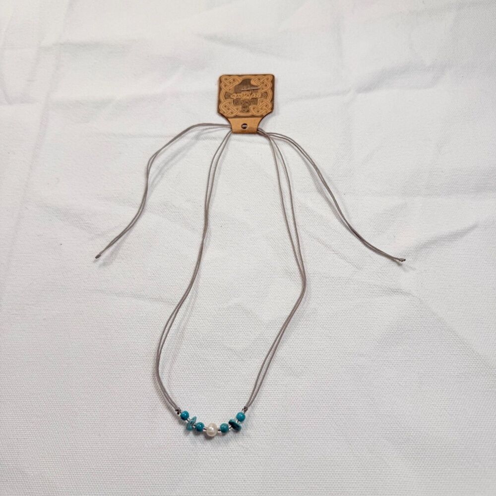 Handmade Turquoise Style Freshwater Pearl Cord Choker Necklace Tie Back Boho